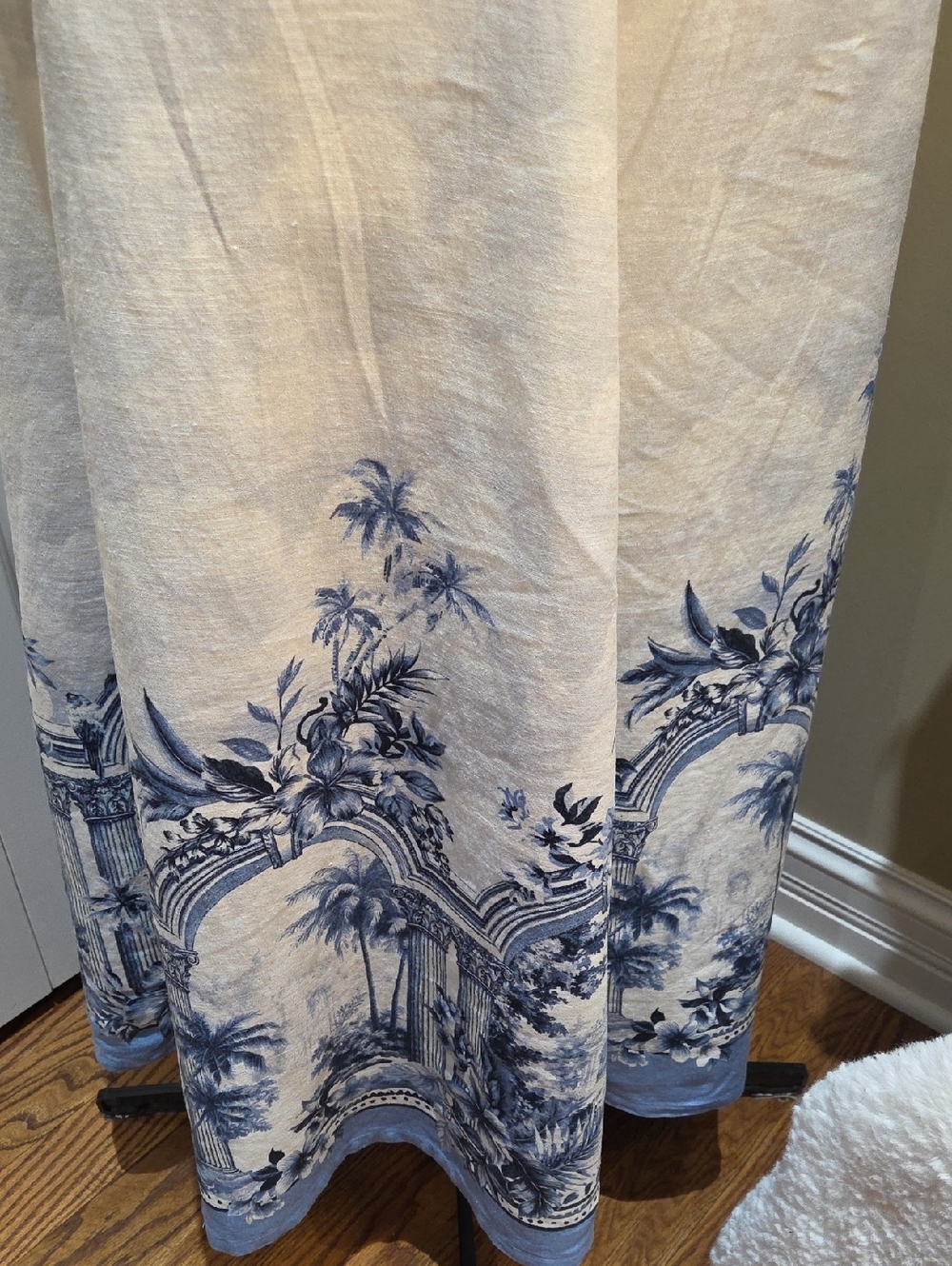 Nwt 8 & 6 & 4 Rachel Zoe White Linen Maxi Dress with Blue Scenic Hem - Picture 5 of 16
